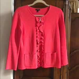 Zipper cardigan with ruffle front